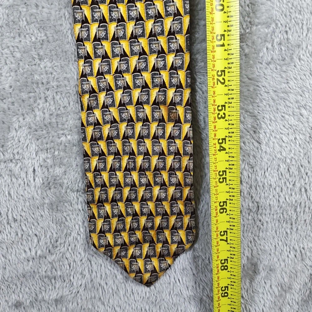 Vintage Ermenegildo Zegna Tie Mens 59X3.75 Yellow Geometric Silk Made In Italy